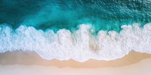 Obraz premium Drone photograph of tropical sea sand beach, Aerial shot shoreline coastline photographs, turquoise water white sands, bird's eye view survey