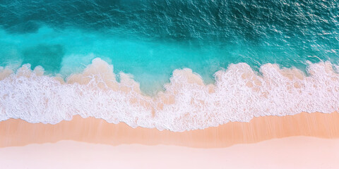 Fototapeta premium Drone photograph of tropical sea sand beach, Aerial shot shoreline coastline photographs, turquoise water white sands, bird's eye view survey