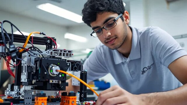 Indian student Working with machines