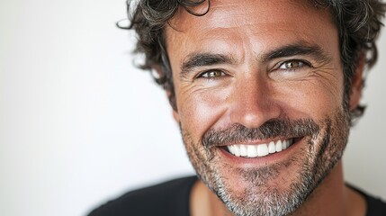 Fototapeta premium Smiling Man with Curly Hair and Warm Expression