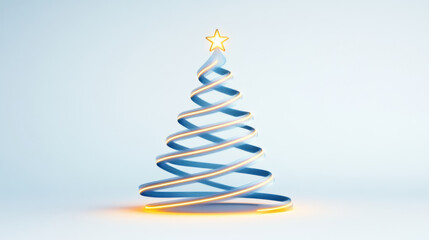Christmas Elements, Minimalist futuristic Christmas tree with metallic spirals and star. This unique design adds modern touch to holiday decor, evoking sense of joy and celebration