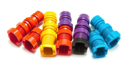 Wire connectors in vibrant colors, isolated on white, perfect for wiring and installation themes