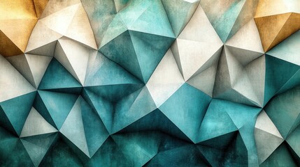 Fototapeta premium Abstract geometric background with blue, white, and gold triangles.