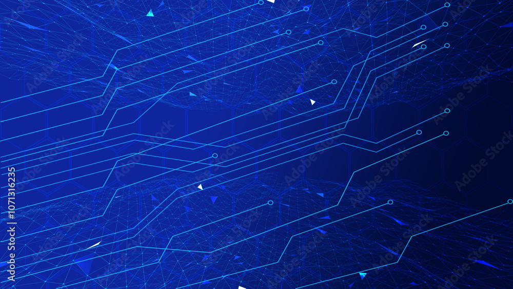 Aufkleber abstract geometric background connecting dots as plexus in blue. tech circle and technology backgrou