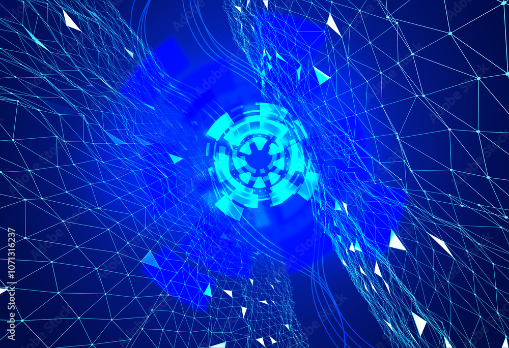 Aufkleber abstract geometric background connecting dots as plexus in blue. tech circle and technology backgrou