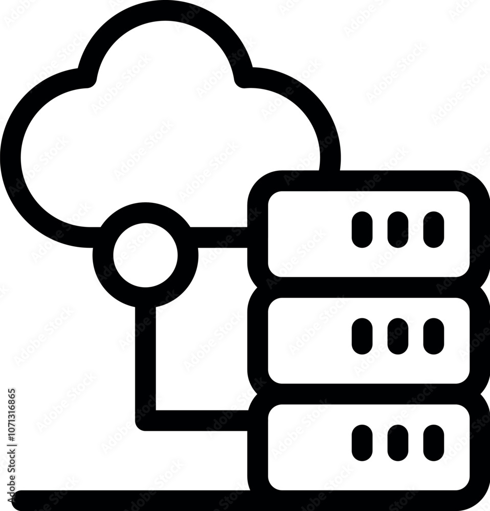 Poster simple black and white vector icon representing cloud computing connecting to a server database for 