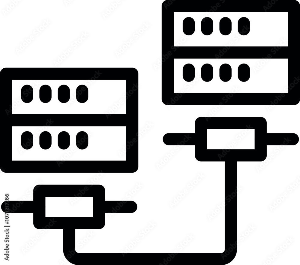 Poster servers are connecting through patch cord creating computer network, data center concept