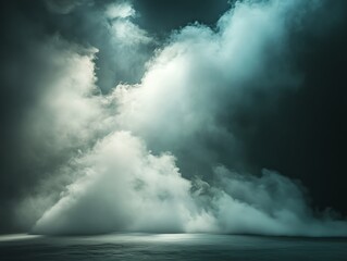 A dramatic, dark sky with swirling clouds and a spotlight shining on a flat surface.