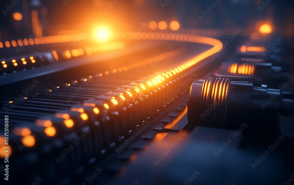 Aufkleber a mesmerizing close-up of a glowing industrial track, highlighted by warm light, showcasing the comp