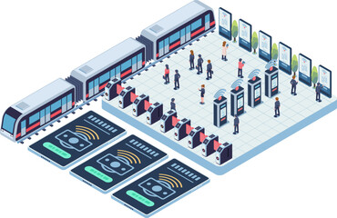 Isometric Metro Station with Automated Fare Collection Systems