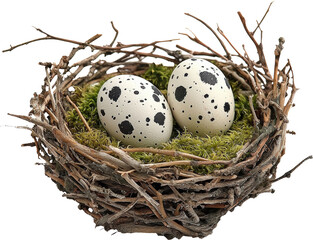 Two speckled eggs in a nest