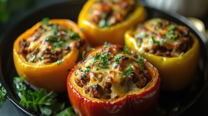 Stuffed Peppers in Air Fryer on Kitchen Table