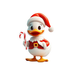 Cute Duck Wearing Santa Hat Holding Candy Cane