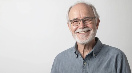 Obraz premium Smiling Older Man with Glasses Against Light Background