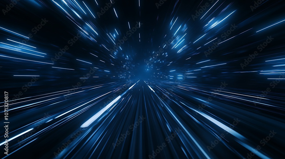 Aufkleber A dynamic, futuristic visualization of blue light beams creating a sense of speed and depth against a dark background.