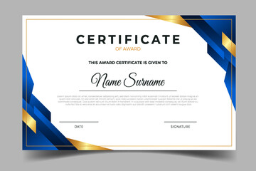abstract blue gradient luxury with gold certificate frame template design.on white background