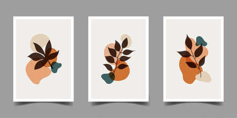 Abstract minimal botanical wall art or poster decoration.abstract blob shape organic shape sign