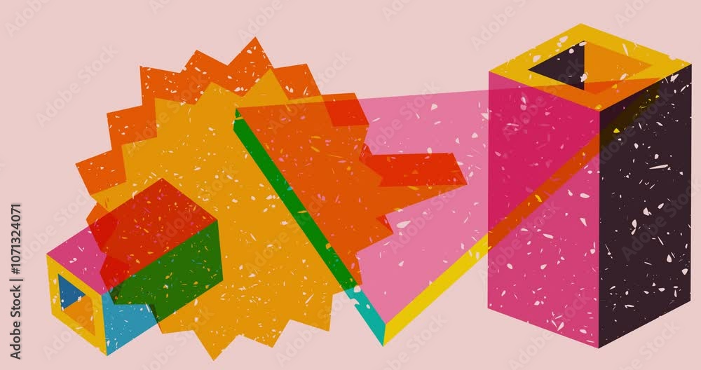 Poster risograph speech bubble with geometric shapes animation. moving object in trendy riso graph design v
