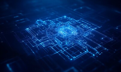 A glowing network of interconnected data points and circuits, depicting advanced technology in a digital landscape.