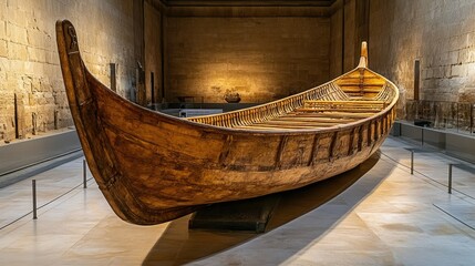 Ancient Wooden Boat in a Museum Display