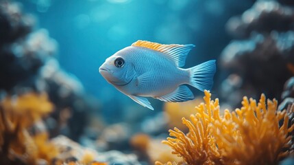 Obraz premium Vibrant Underwater Scene with Colorful Fish and Coral