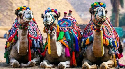 Colorful Camels Decorated in Traditional Attire