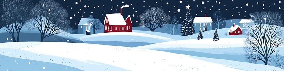 Fototapeta premium Idyllic Snowy Landscape with Quaint Houses and Falling Snow in Peaceful Countryside : Generative AI
