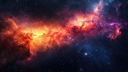 Fototapeta premium Cosmic Nebula with vibrant red, orange and blue colors.
