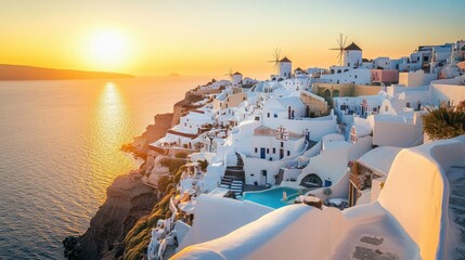 Stunning Sunset Over Santorini Island in Greece