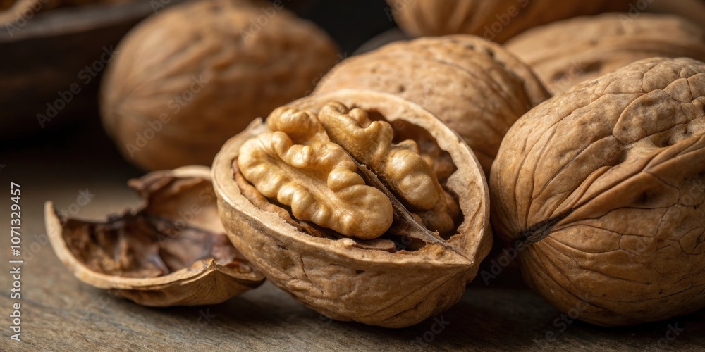 Poster walnut halves a closeup of walnut halves highlighting their intricate brainlike patterns. the nuts l
