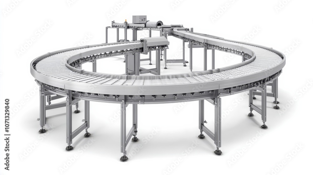 Poster curved conveyor belt system: streamlined industrial automation solution. efficient material handling