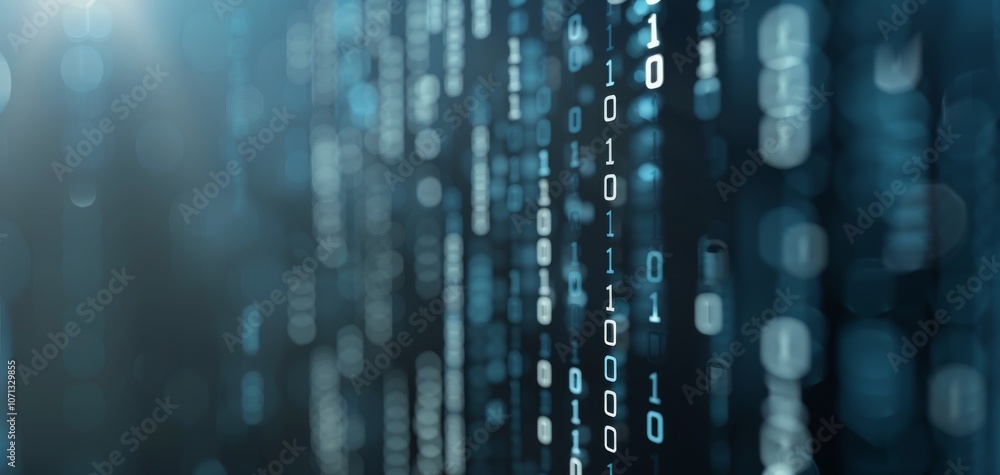 Poster Abstract digital binary code background representing data processing and computing in a futuristic setting.