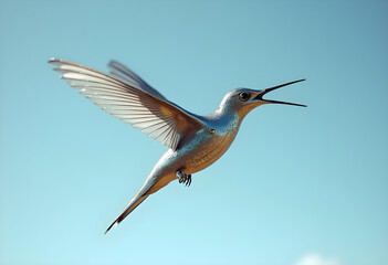 Obraz premium vibrant bird in flight, showcasing its colorful feathers against clear blue sky. scene captures beauty of nature and grace of avian movement