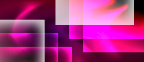 Glass squares with neon shiny light abstract background