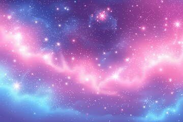 Fototapeta premium Pastel Dreamy Sky with Stars and Sparkles, Pink Blue Purple Galaxy, Cute Fantasy Design