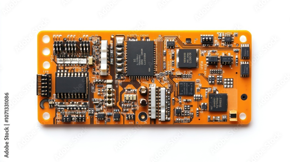Poster orange circuit board with electronics components design