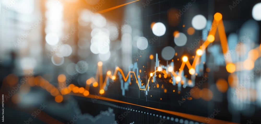 Leinwandbilder dynamic graph showcasing financial growth with orange and yellow lines against a blurred background,