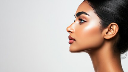 Naklejka premium Profile Portrait of a Young Woman with Radiant Skin