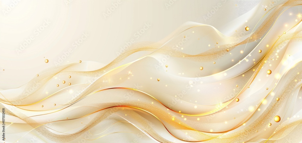 Poster elegant abstract waves in soft white and gold hues, creating a serene and luxurious background that 