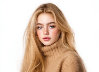 Naklejka premium portrait woman with makeup and a fashionable hairstyle poses in studio