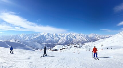 Skier Adventure in Scenic Snowy Mountains
