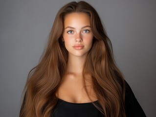 Naklejka premium portrait woman with makeup and a fashionable hairstyle poses in studio
