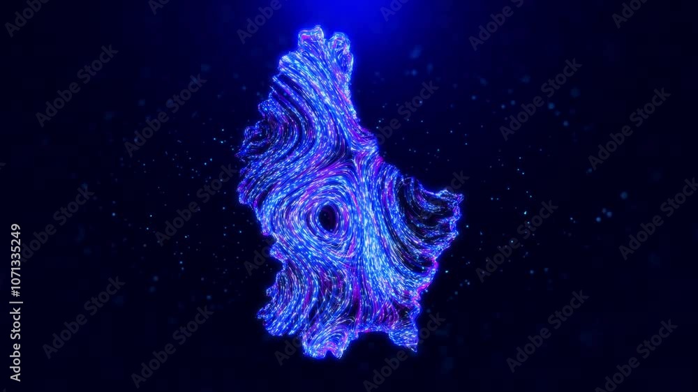 Poster abstract motion view luxembourg map design, featuring glowing blue hairlines, dynamic flowing patter