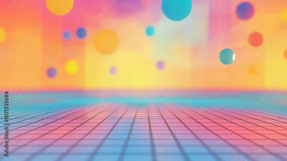 Poster colorful floating data points in abstract grid