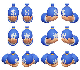 hand holding a money bag 3D graphic