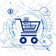 Fototapeta premium Best Buy shopping cart icon with geometric elements.