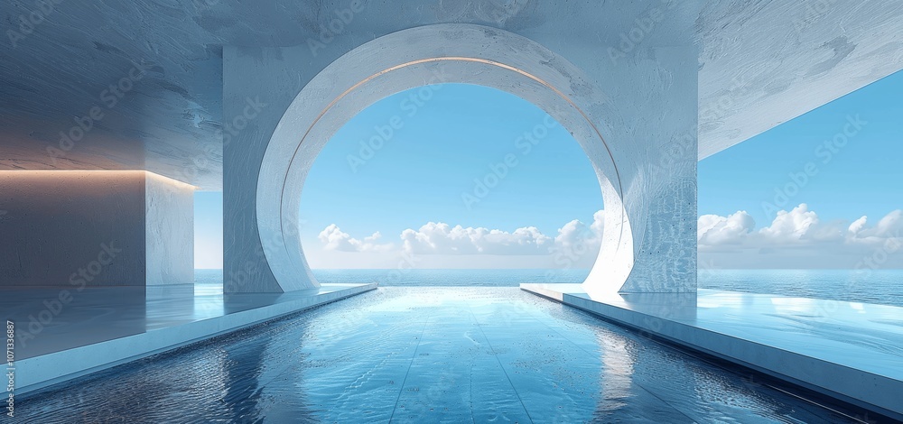 Aufkleber 3d render of surreal white minimal architecture with geometric shapes and futuristic design, abstrac