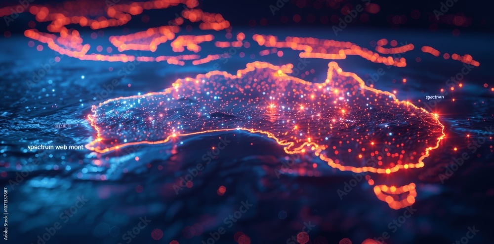 Poster australia network connectivity map 3d digital rendering with glowing connections and global network 