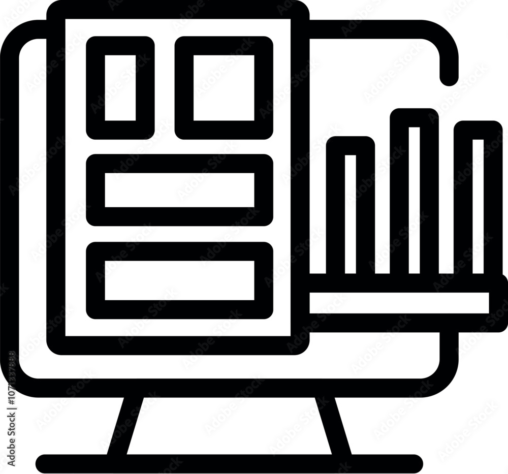 Poster growing bar graph displayed on a computer screen with text boxes, symbolizing data analysis and repo