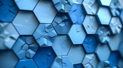 Abstract Hexagon Pattern in Blue 3D Illustration